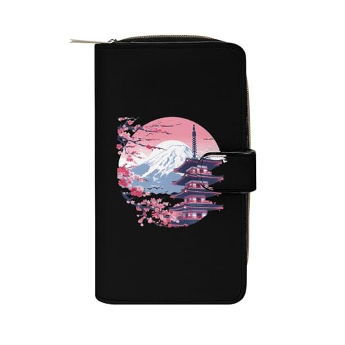Fuji Mount Cherry Flower Unisex Wallet Cute Elegant Long Slim Card Holder Case Minimalist Coin Purse Clutch Wallets