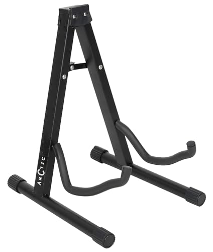 Image of ARCTIC AR-GS Foldable A-Frame Guitar Stand for Acoustic, Electric & Bass Guitars - Heavy-Duty Metal Construction, Anti-Slip Rubber Padding, Portable, Compact & Stable Design (Black)
