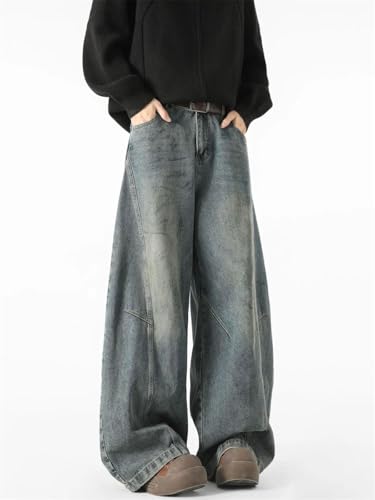 Men's Vintage Baggy Jeans, 2025 American Retro, Washed Denim, Straight, Wide Leg Casual Pants4