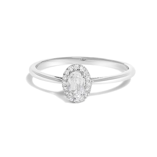 Haus of Brilliance 10K White Gold 5X3MM Oval White Topaz and Diamond Accent Halo Ring (I-J Color, I1-I2 Clarity) - Ring Size 7.5