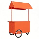 LIMENQIN Mobiler Verkaufswagen, Ausstellungswagen, Straßenverkaufswagen für Lebensmittel, Marktstand für Kaffeeverkauf mit 3 Rädern, Stoffbaldachin, GroßZüGiger Stauraum(Orange,155cm/61in)