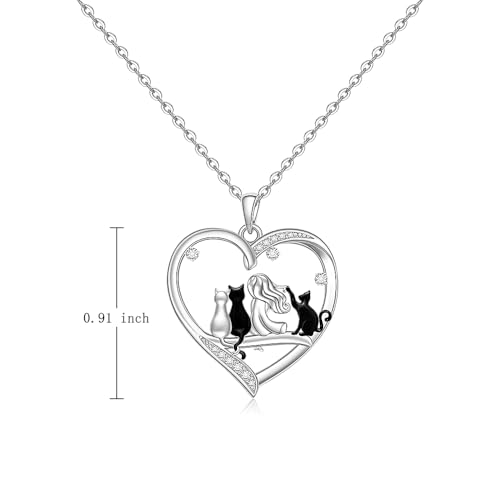 Black Cat Necklace for Women Sterling Silver Cat Necklaces Heart Jewelry Charm Elegant Pendant Gifts Adjustable2