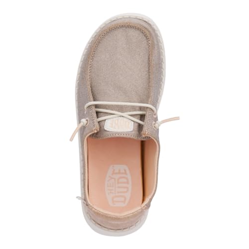 Hey Dude Wendy Metallic Sparkle para meninas (criança pequena/criança grande), Ouro rosa, 4 Big Kid