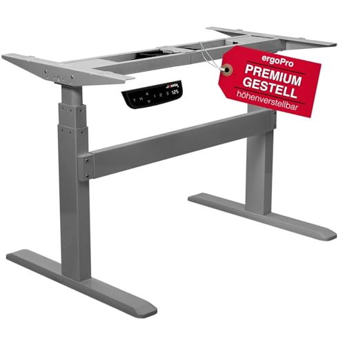 Exeta ergoPRO höhenverstellbarer Schreibtisch Gestell elektrisch 63-125 cm in grau I Schreibtischgestell höhenverstellbar mit 2 Motoren & Memory-Funktion I Tisch höhenverstellbar mit 3-Fach-Teleskop