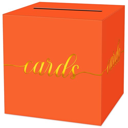 Image of 1 Pack Orange and Gold Foil Card Box for Party, 8.7 inch Orange Gift Card Box for Birthday, Wedding, Baby Shower, Retirement, Anniversary, Graduation, Raffle Ticket, Halloween, Thanksgiving