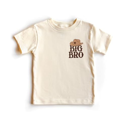 Big Bro Cowboy Hat Pocket Print Western Shirt For Boys Big Brother Sibling Reveal Outfit Natural Toddler & Youth Tee