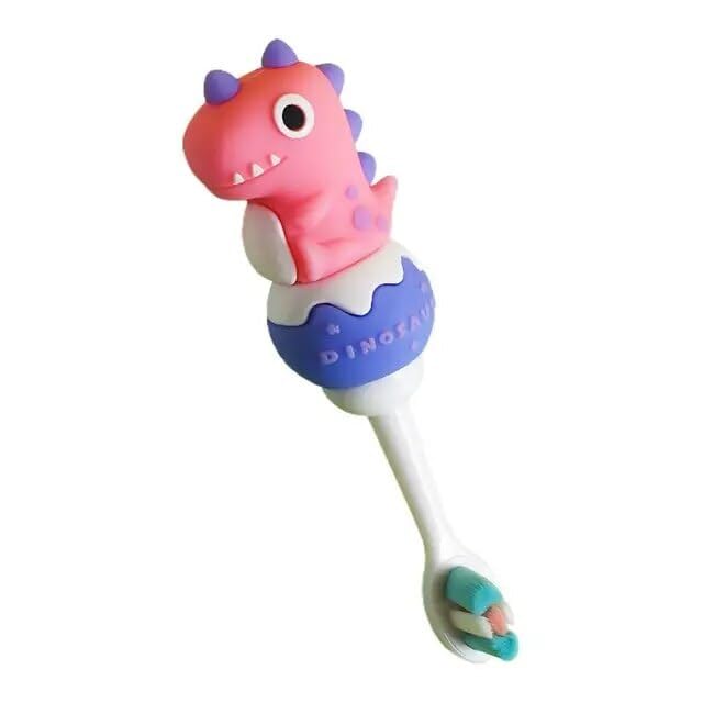 Image of Cots and Cuddles 3D Baby Dino Design Kids Toothbrush - Ultra Soft Bristles, Gentle on Gums, Manual Toothbrush for 3-6 Years, Pack of 2 (Random Color) (Baby Dino)