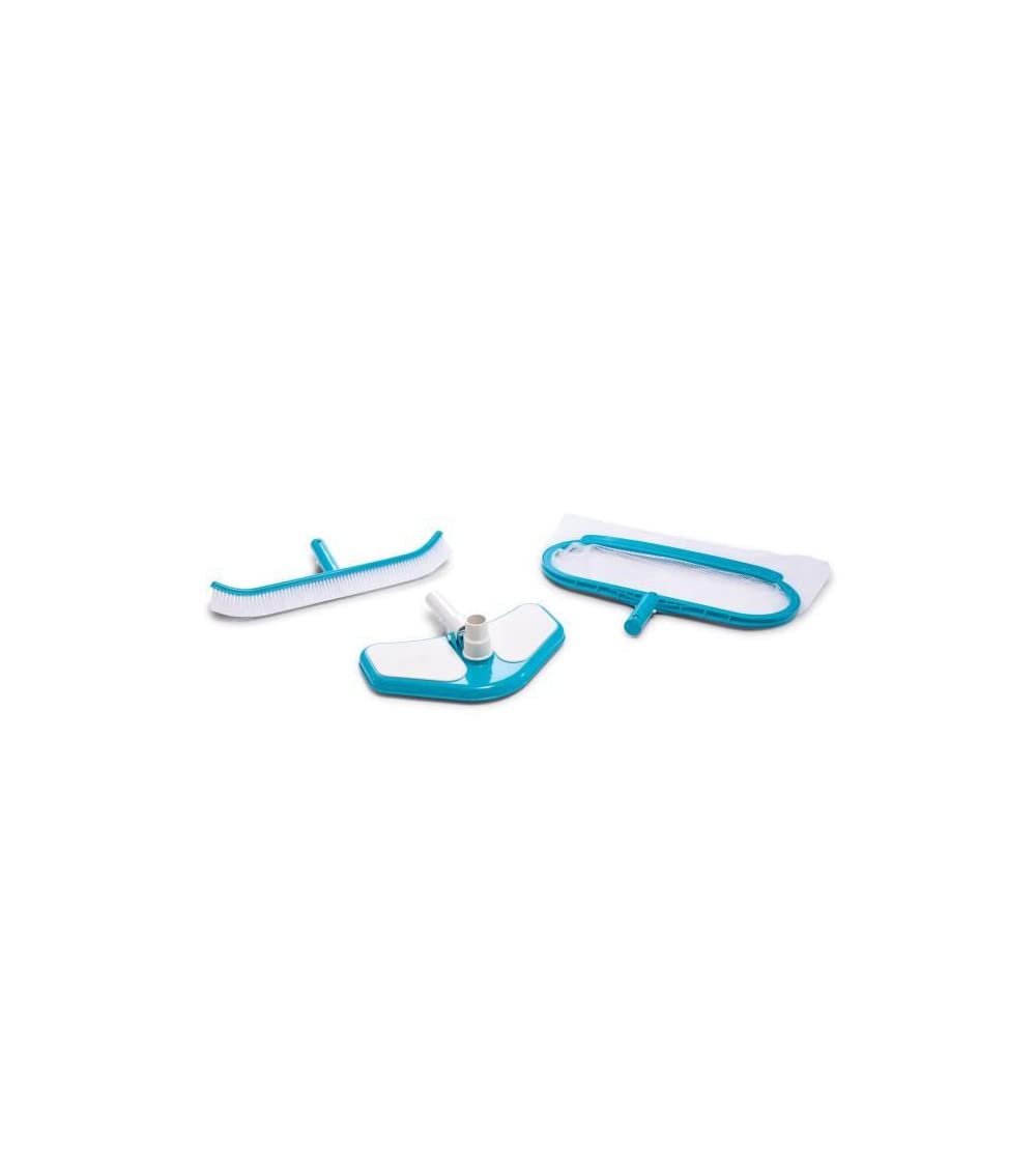 Intex Deluxe 3-teiliges Reinigungs-Kit - Pool Cleaning Kit - Reinigungskit - Blau - Bodenkescher, Bürste mit gebogener Wandbürste 41 cm, Venturi mit Schmutzbeutel