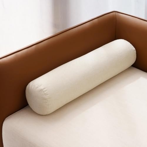 AQIGR Almohada Cilíndrica Multiusos 15x60 20x80 20x120 cm Cojín Cervical, Lumbar y Rodillas - Tela de Lino - Funda Desmontable y Lavable(Off White,15x60cm)