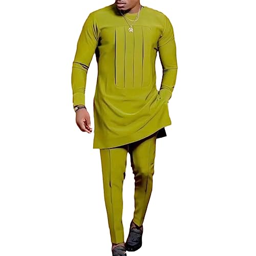 Men 2Piece Outfit Set Printed Business Casual Top Pants Suit Ethnic Style Summer Dresses Party Wedding Clothes