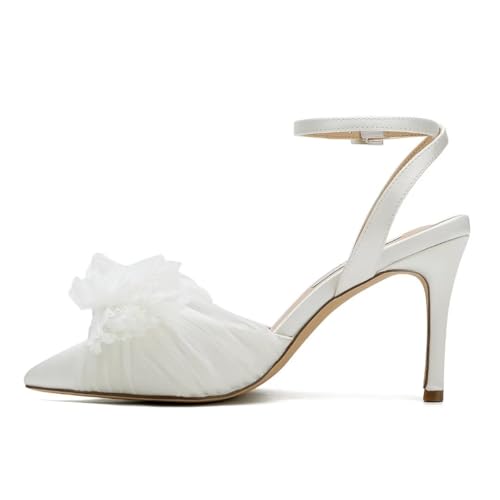 Bow Knot Wedding Shoes for Bride Pointed Toe Wedding Heels Ankle Strap Bridal Shoes3