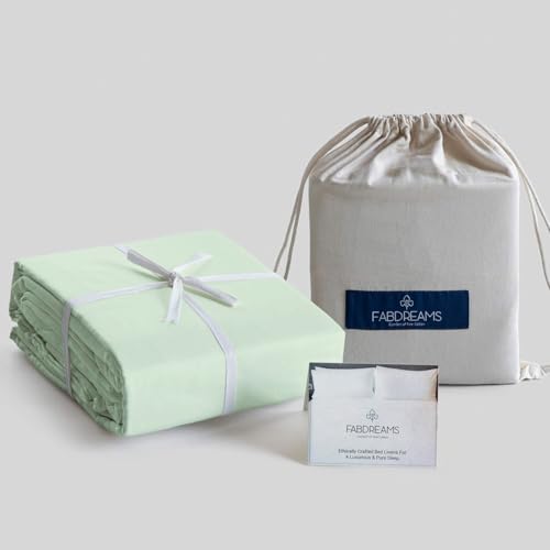 Fabdreams 100% Organic Cotton Percale Weave Twin Size Sheet Set | 300 Thread Count | GOTS Certified | Long Staple Cotton | Cool Crisp Breathable | Fits Upto 17" Deep Pocket | Sage Green by Fabdreams - Used condition - CA$85.00