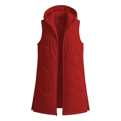 Long Puffer Vest Women Hood Zip Up Quilted Sleeveless Jacket Fall Winter - image 9