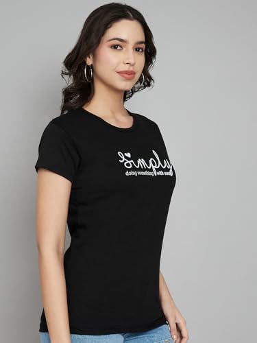 Image of Women Cotton Regular Fit Round Neck T-Shirt (Simply)