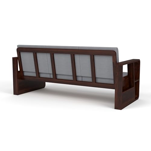 Image of KINGS HOME FURNITURE Sheesham Wooden 3 Seater Sofa for Living Room | Solid Wood Sofa with Side Newspaper Holder | Rosewood Sofa Set for Home & Office | Lounge (Walnut Finish, 3 Seater)