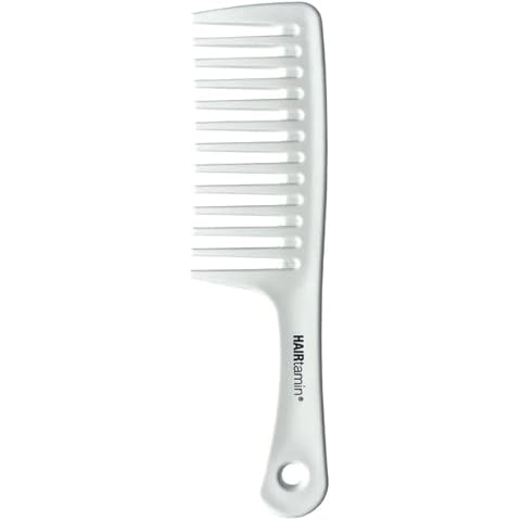 HAIRtamin Wide Tooth Comb Detangler for All Hair Types and Lengths | Pain-Free Detangling Brush for Adults & Kids - Plastic, White, 1 Count Cover