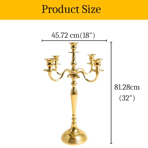 Image of Decorative Brass Gold Plated Five Arm Candle Holder Stand for Home & Hall Decore (18 inch * 18 inch * 32 inch)(Size:X-Large)