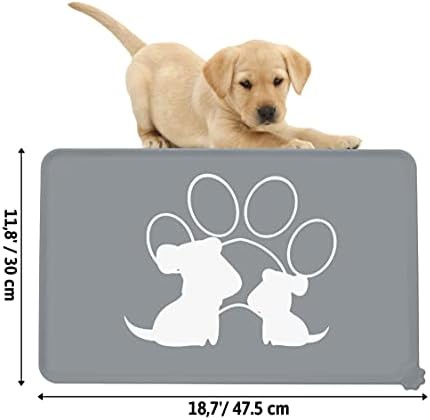 LeashPotato Dog Cat Food Mat Dog Bowl Mat Pet Waterproof Dog Cat Feeding Mat Silicone Non Slip Dog Mat For Bowls (Grey Dog)
