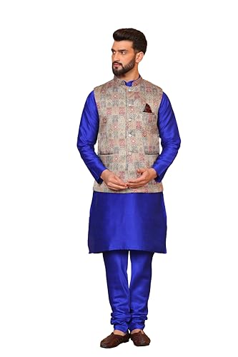 Image of Kurta With Churidar & Multicolor Nehru jacket Set
