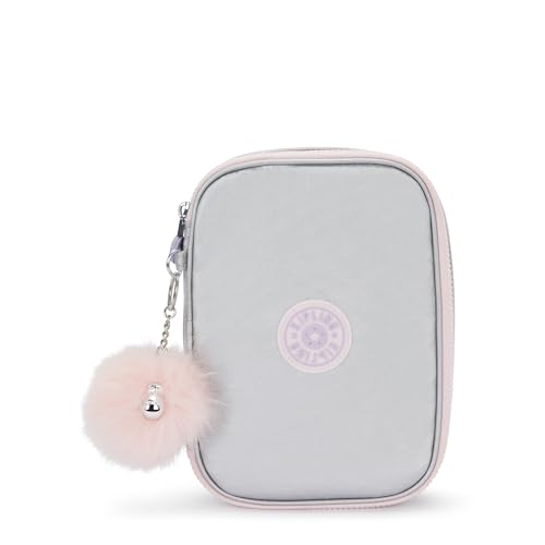 Kipling Capa feminina estampada com 100 canetas Gm, acessórios organizados, materiais de arte, maquiagem, organizador de viagem, Silver Glow Met, 8.25''L x 6''H x 2''D, Kipling Bolsa cosmética