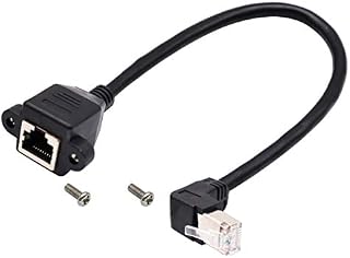AAOTOKK Cat 6 Ethernet Cable 90 Degree UP (Upward) Angle RJ45 Male to Female Shielded Ethernet Network Connector Screw Panel Mount Extension Cable for Router, Modem (30cm/1ft UP)