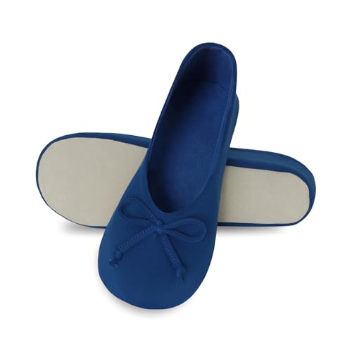 Image of Isotoner Women's Stretch Ballerina Slippers Soft House Shoes with 4 Way Stretch Fit, Bow Detail & Leather Sole