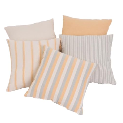 LOLAhome Set de 5 Cojines de Rayas Amarillo de algodón Natural de 45x45 cm con Relleno