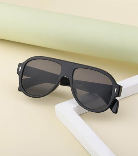 Image of IKANOO Retro Aviator Sunglasses for Women Men 70s Square Sun Glasses Trendy Vintage Orange Shades (Black)