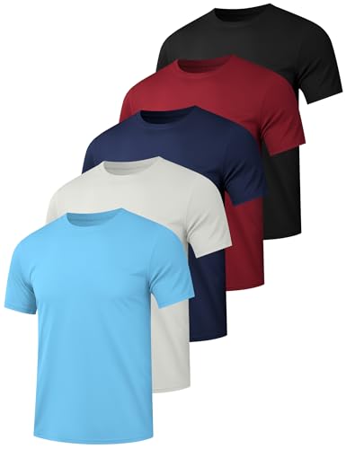 HOPLYNN 5/7 Pack Men's Dry Fit Workout Gym T Shirts, Short Sleeve Active Running Athletic Tee Tops