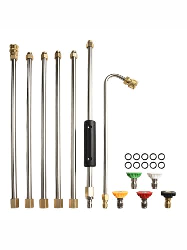 Vilgftyiet Outil de nettoyage de gouttière pour nettoyeur haute pression 4000 PSI haute pression avec 5 buses (0°, 15°, 25°, 40°, savon) et coupleur rotatif à 180°, extension de nettoyage de toit et