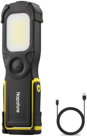 Napatyre LED Work Light Rechargeable, 5200mAh Magnetic Work Light with Magnetic Base & Hang Hook, 180° Rotate 3 Modes Portable Mechanic Light for Car Repair, Camping, Emergency