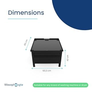 Wasophoogte Rehausseur pour machine à laver avec tiroir et plateau - Meuble pour machine à laver - Socle de machine à laver - 42 cm de haut - Noir - Universel - 65 x 60,5 (LxB) - Supports muraux