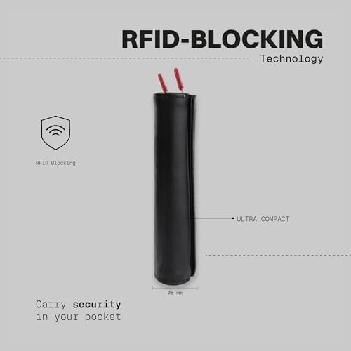 The Frenchie Co. - Speed Wallet Mini - Ultra-Slim RFID Card Holder - Quick-Access Pull Tab - Holds 4 Cards & Cash - Full-Grain Italian Leather with Carbon Fiber4