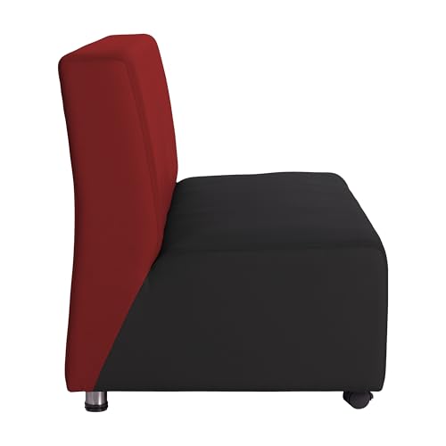 Image of FDP Pro Series Upholstered Armless Mobile Sofa with Locking Casters for Portability Commercial Seating for Hotel Lobby, Office, Restaurant, Waiting Room, Home - Black /Crimson