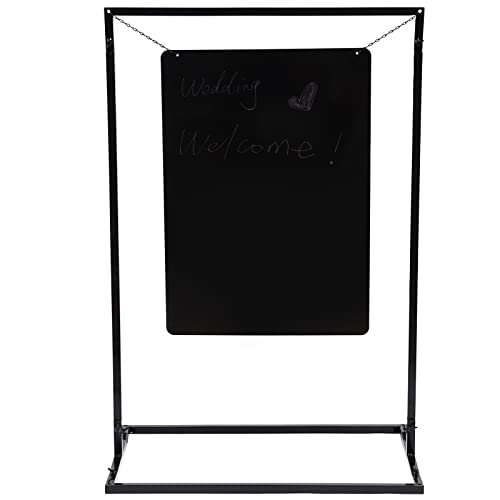 Support de décoration de mariage en métal 75 x 50 x 110 cm, panneau de bienvenue noir et étagères publicitaires pour événements et fêtes, avec planche 50 x 70 cm