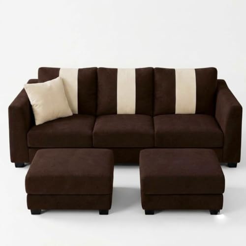 Image of Vero 5 Seater L Shape Sofa Set with 2 Movable Ottomans | Flexible Layout | Luxury Velvet Suede Fabric | Modern Living Room Sofa | Dark Brown