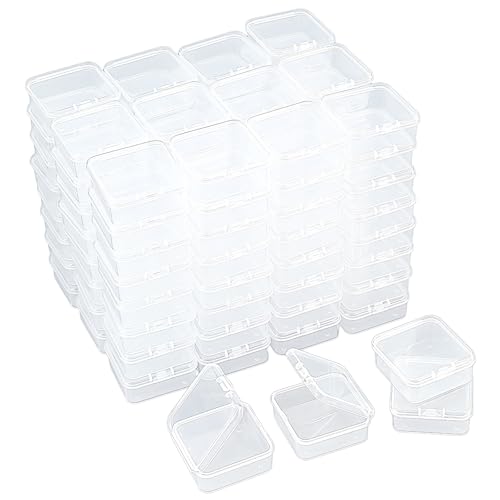Image of 100 Pieces Square Mini Clear Plastic Storage Box, 1.77x1.77x0.71 inch | Empty, Organizer Containers, Hinged Lids, For Small Items, For Craft Projects