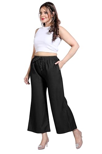 Image of BENKILS Women's Denim Cotton Blend Mid RIS Regular Fit Palazzo Pants - Available Size - S to 7XL