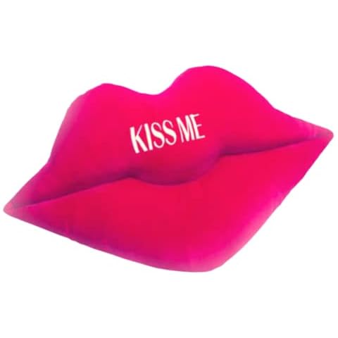 coz-e-living Deep Pink Red Velour Emoji LIPS Shaped Cushion, Pop Up Soft Plush Pillow, Fun Birthday Present, Valentines Day Decoration Xmas Gift for Boyfriend Girlfriend, Him or Her Cover