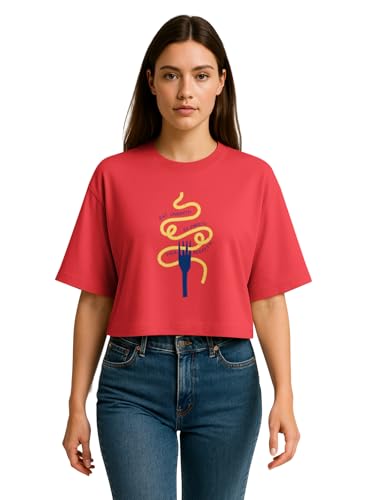 Image of HELLCAT Beige Printed Loose Fit Crew-Neck Crop T-Shirt for Women