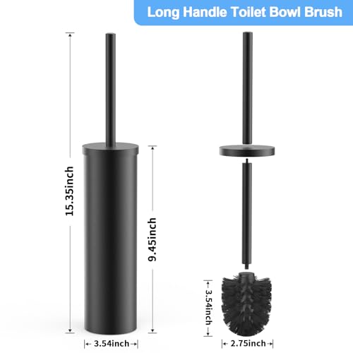 Image of Stainless Steel Toilet Brush and Holder Set Brushed Silver Heavy Duty Toilet Bowl Brush with Long Handle for Bathroom and Farmhouse (Black-2)