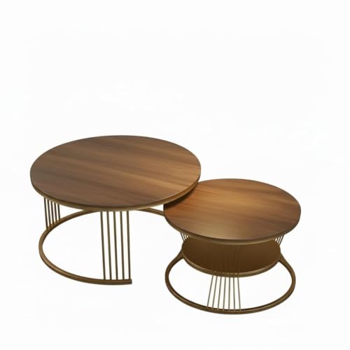 Image of RIZIK Store Iron Frame Handmade 20.5 inch x 20.5 inch Round Coffee Table /Nesting Table /Side Table /Center Table with Engineered Wood Top for Living Room /Drawing Room /Balcony (Brown Gold)