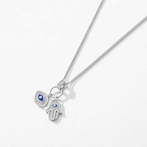 Collier Oeil Bleu argent anti-ternissement main de Fatima - 2