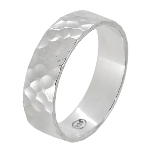 Bague en argent 8 mm martelé à la main, anneau en argent sterling de créateur