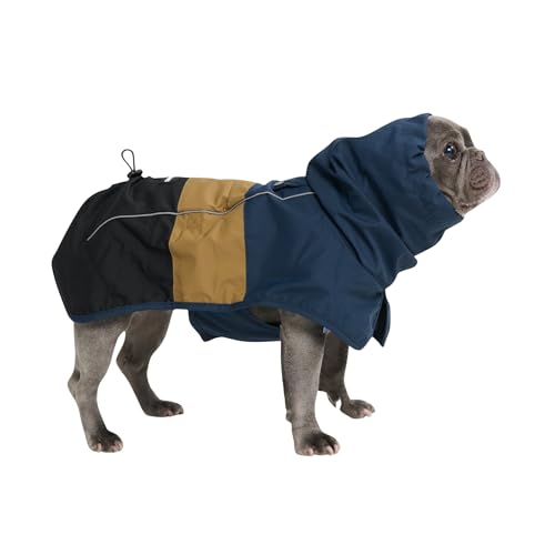 Spark Paws Hunderegenmantel, wasserdichte, Winddichte Regenjacke, für kleine, mittelgroße, große und extra große Hunde, reflektierender Trockenanzug mit Ganzkörperabdeckung, Blau, Gold, Schwarz – L