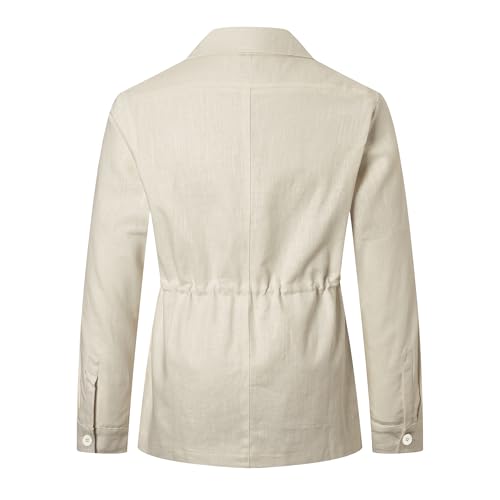 Betusline Men's Safari Linen Jacket,Military Cargo Jacket with Pockets2
