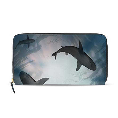 Preisvergleich Produktbild GIGIJY Geldbörse mit Tierhai-Motiv, mehrere Kreditkartenfächer, Ledertasche mit Reißverschluss