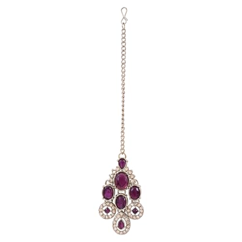 Image of I Jewels Traditional Teardrop Design & Stone Necklace Jewellery With Earrings & Maang Tikka Set for Women (IJ414)