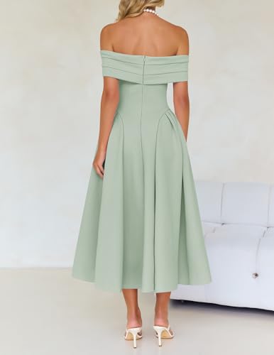 Image of ZESICA Summer 2026 Cocktail Dresses for Women's Off Shoulder Short Sleeve Swing A Line Wedding Evening Party Midi Dress