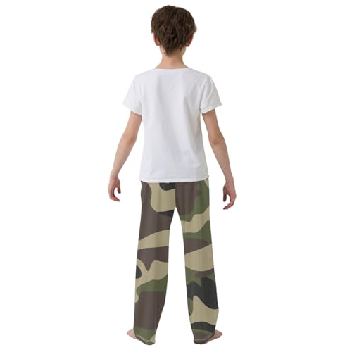 ZZXXB Green Brown Black Camouflage Boys Long Pants Soft Trousers Elastic Waist Kids Lounge Bottoms with Pockets S-XL3